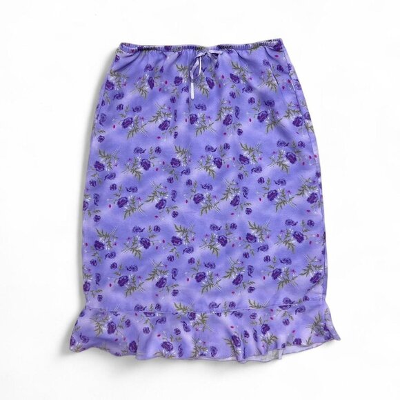 Other Dresses & Skirts - Vintage Purple Floral‎ Cottagecore Y2K Midi Skirt Fairycore Bow Small